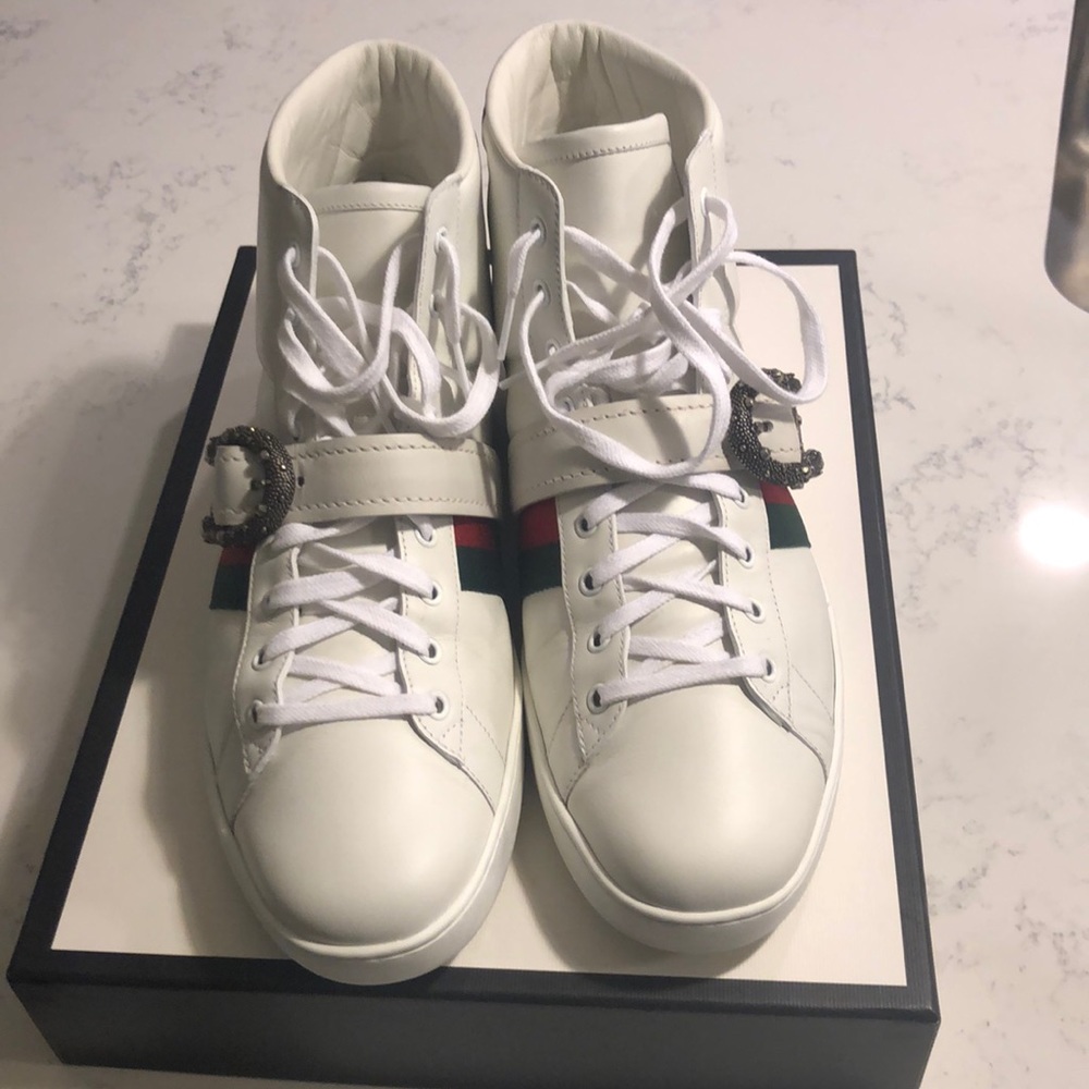Gucci Ace High-top Sneaker With Dionysus Buckle